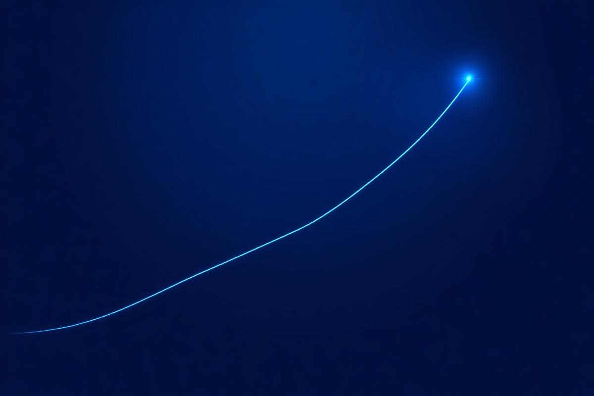 Abstract navy illustration of a glowing upward curve