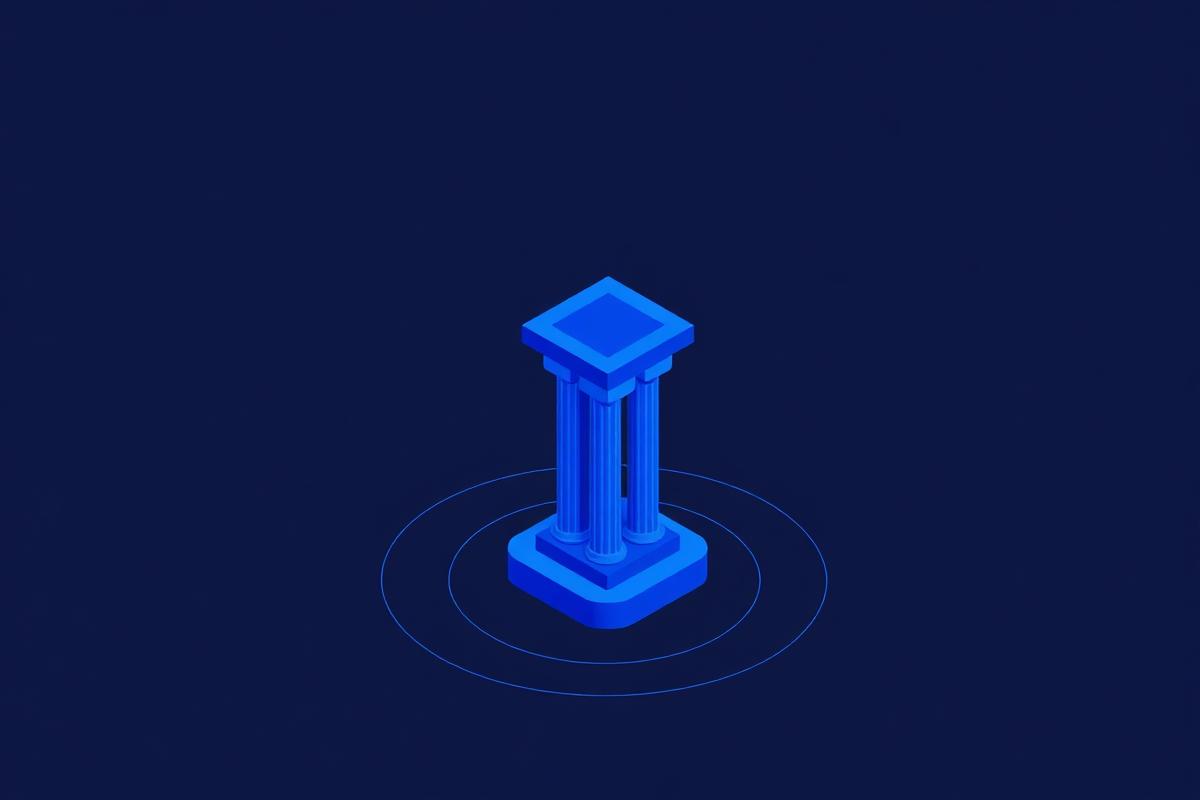 Abstract navy illustration of a blue isometric pillar structure